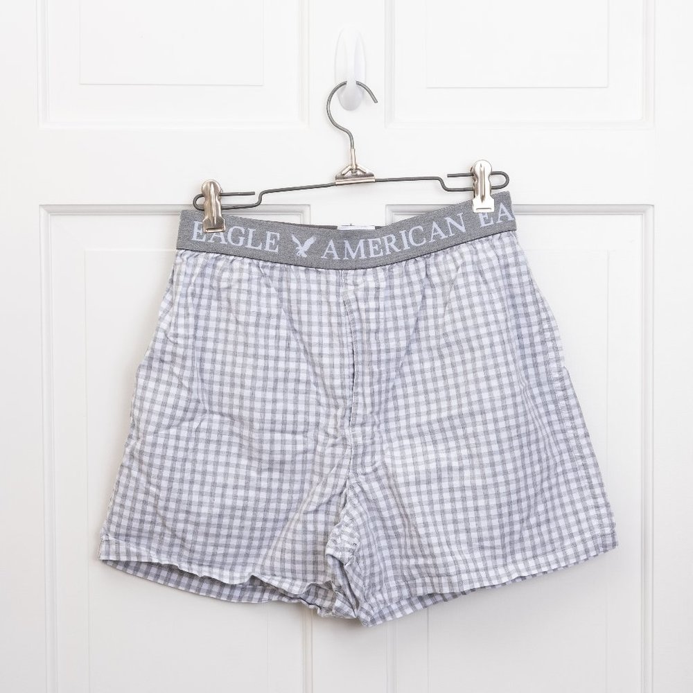 AEO Grey and White Micro Plaid/Checked Boxer Shorts